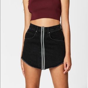 black denim zip front skirt